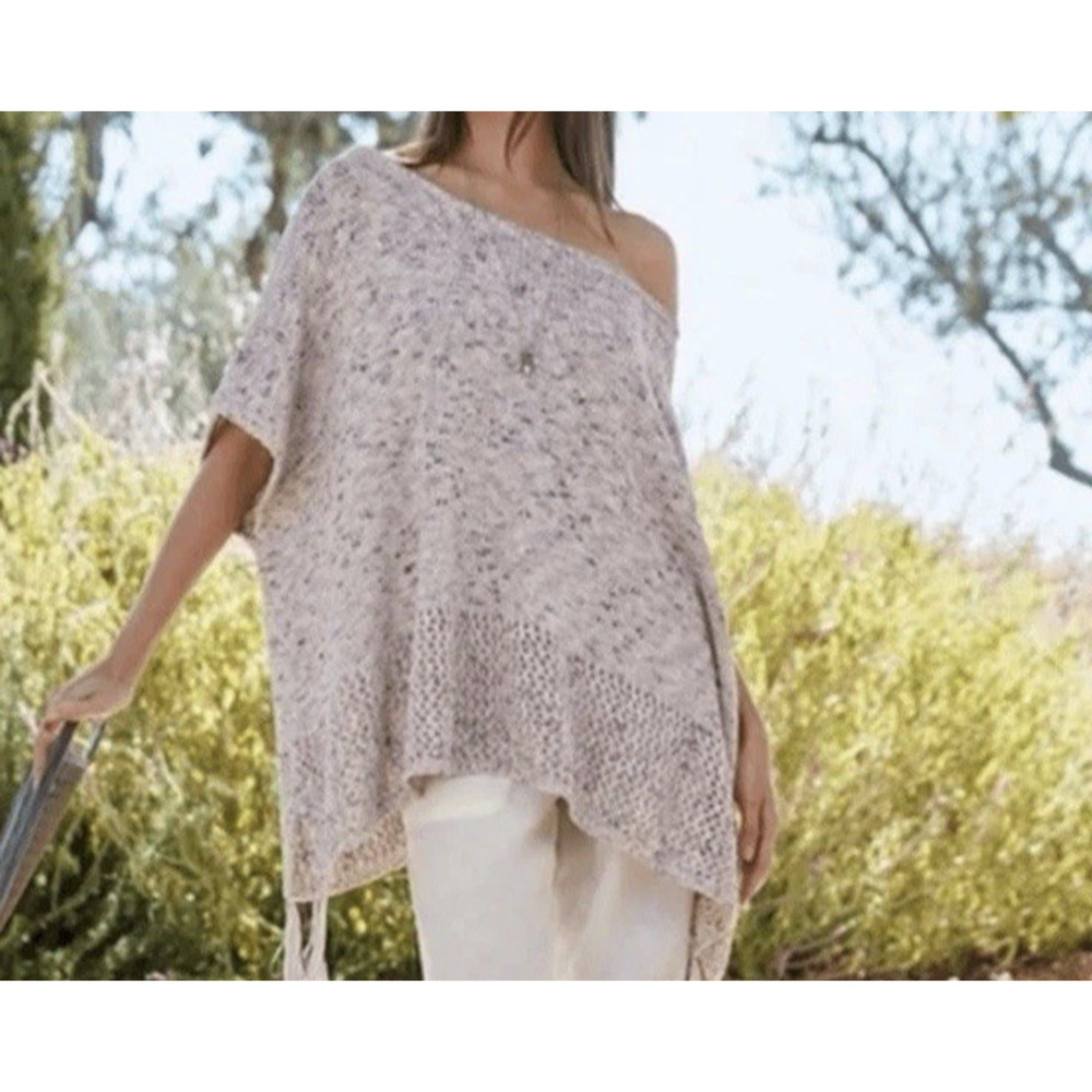 Johnny Was Confetti Knit Poncho Sweater Womens OS XL‎ Purple Tassels Boho $278